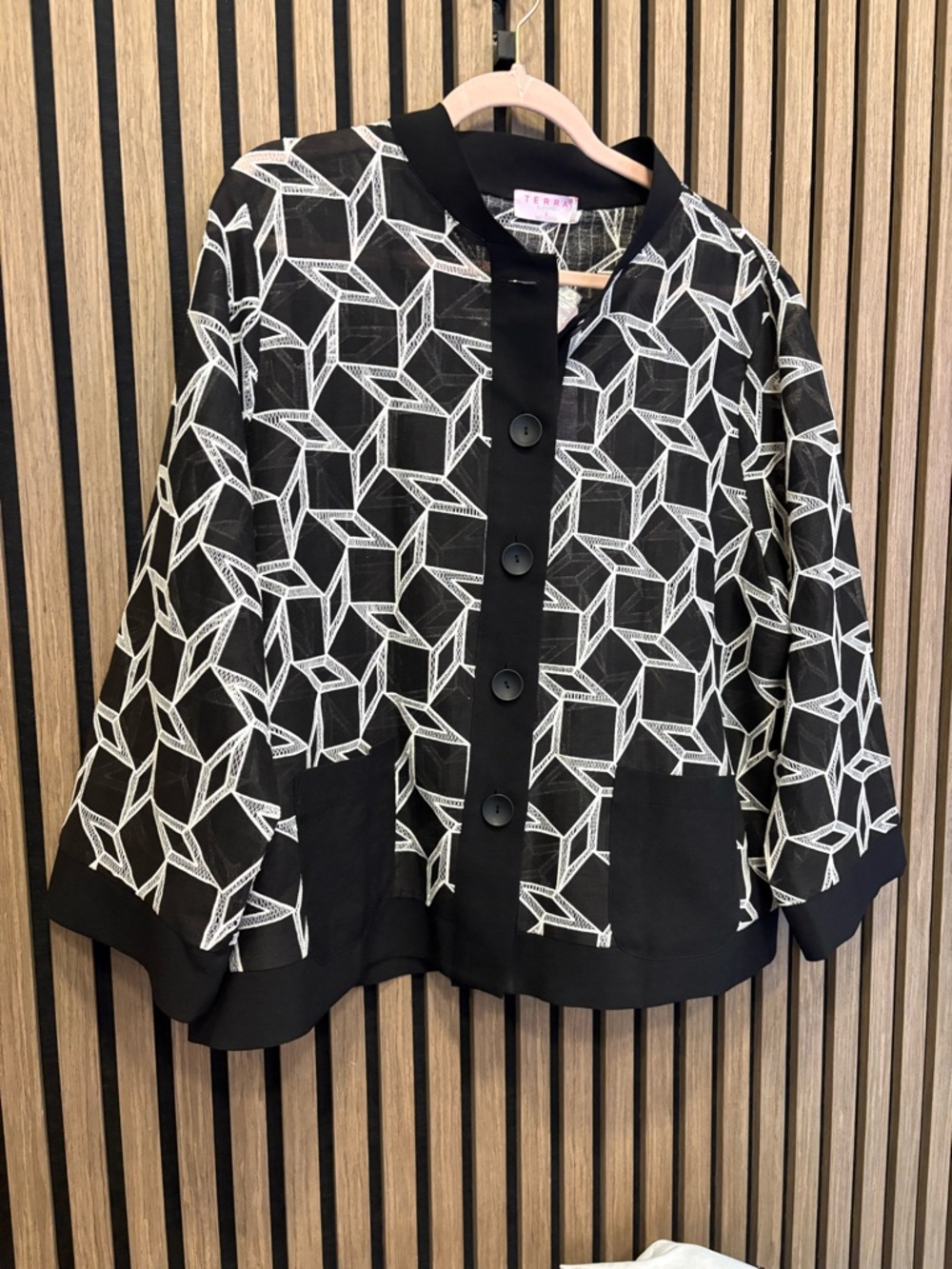 Terra Black & White Geometric Cape Jacket